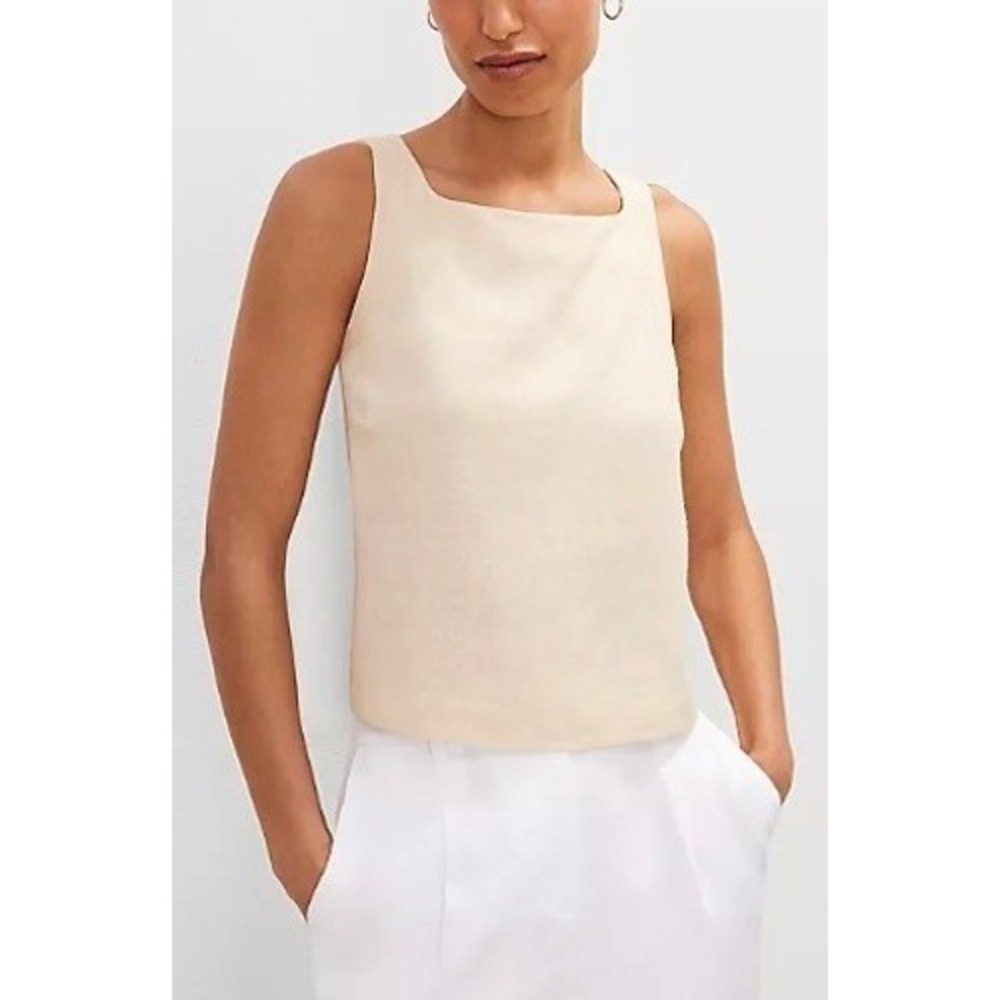 NWT Ann Taylor Size Medium Women's Linen Blend Tank Top Cropped Square Neck Tan‎